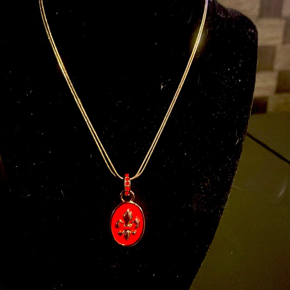 Black Double Chain Red Oval Pendant Express Necklace